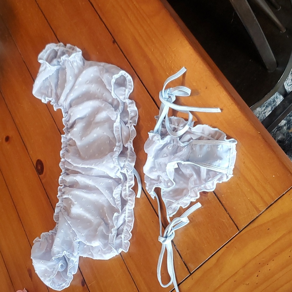 Sexy ruffle trim mesh lingerie set